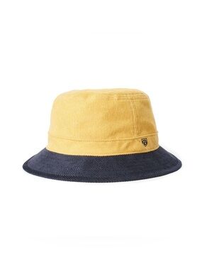 BRIXTON CORDUROY BUCKET HAT NAVY BLUE GOLD MUSTARD YELLOW S SMALL